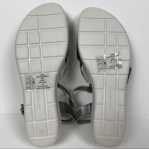 Lands End Metallic Leather Comfort Wedge Sandals - Picture 10 of 11